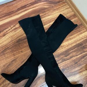 Steve Madden Black Women's Knee-High Suede & Mesh Boots
